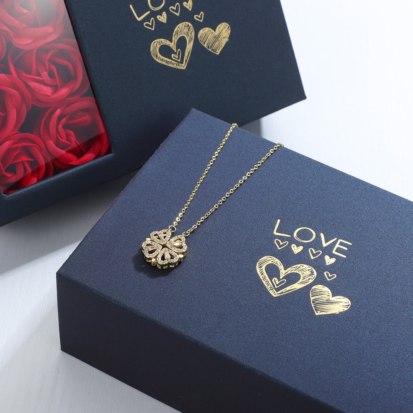 Rose Gift Box Heart Necklace